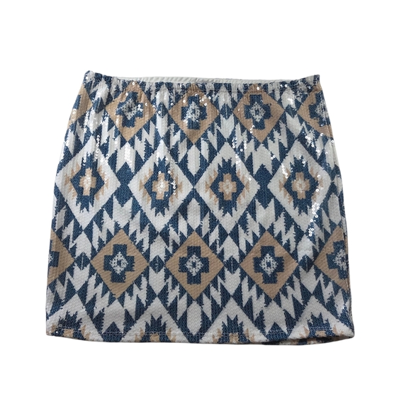 Charlotte Russe Blue and White Mini Sequin Pencil Skirt With Geometric Design XL - Picture 1 of 5